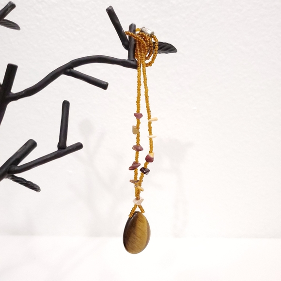 Stone Pendant on a tan Beaded Necklace - Picture 5 of 7